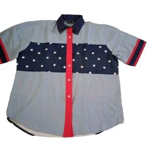 Vintage Camp Sport  Women  Patriotic Stars Short Sleeve Button size M 'AB'